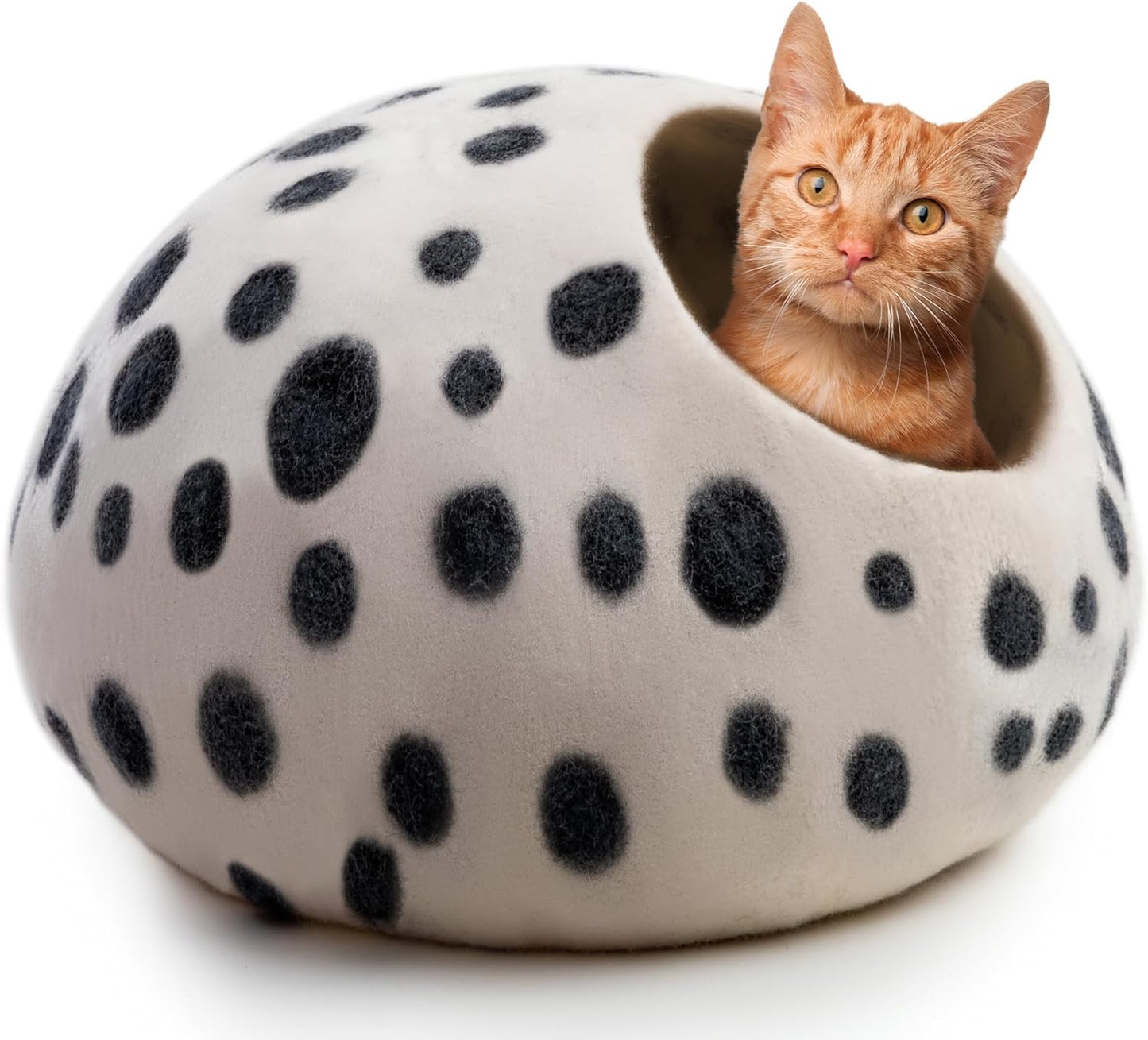 Cozy Spotted Cat Cave Bed – Soft Plush Pet Hideaway