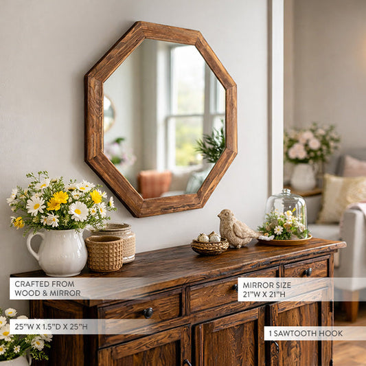 Octagon Wood Frame Mirror